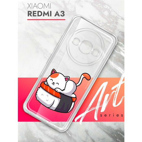 Чехол на Xiaomi Redmi A3 (Ксиоми Редми А3), прозрачный силиконовый с защитой (бортиком) вокруг камер, Brozo (принт) Котик Спит чехол на xiaomi redmi a3 ксиоми редми а3 прозрачный силиконовый с защитой бортиком вокруг камер brozo принт губы