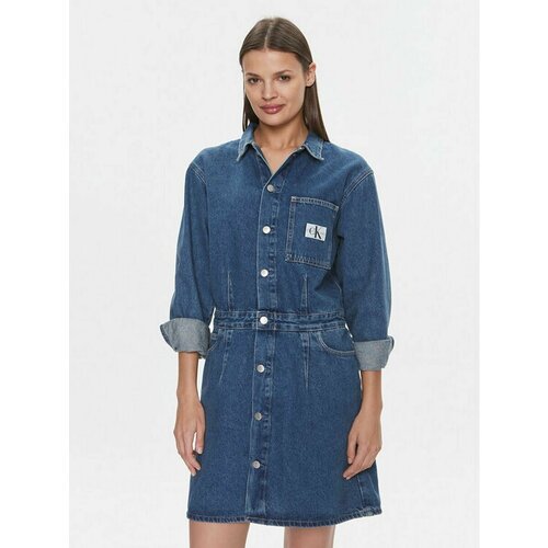 Платье Calvin Klein Jeans, размер XS [INT], синий women shirt dress summer solid slim shirt women casual long sleeve single breasted turn down collar irregular dress shirt