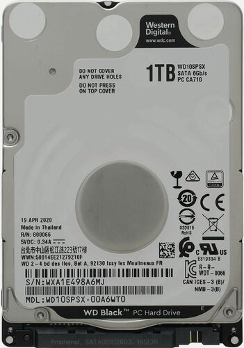 Изображение товара Жесткие диски 2.5" WD Жесткий диск WD Original SATA-III 1Tb WD10SPSX Black (7200rpm) 64Mb 2.5"