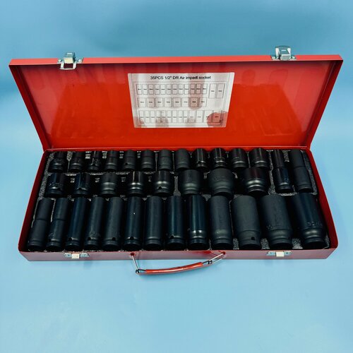 Изображение товара Набор ударных удлинённых торцевых головок 35 шт — для гайковерта 1/2" и 3/8" в кейсе