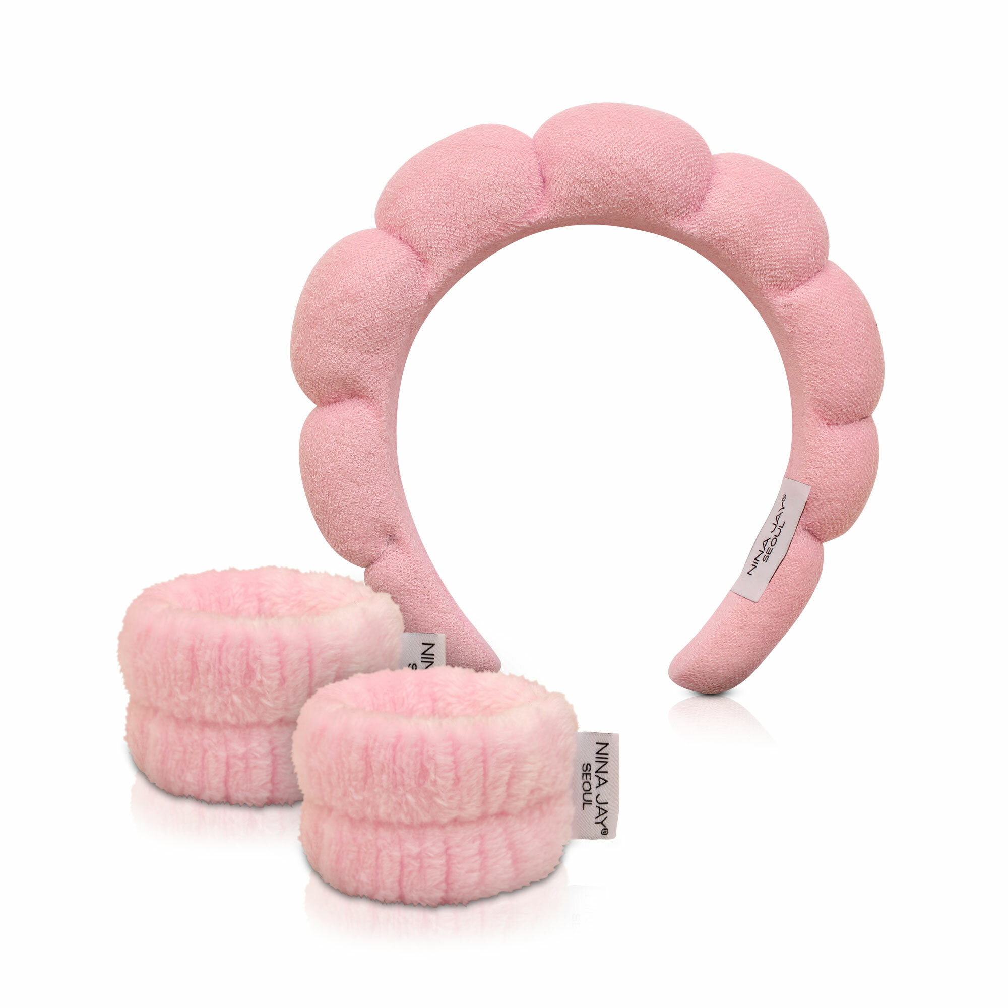 Набор для умывания: ободок + напульсники розового цвета NINA JAY