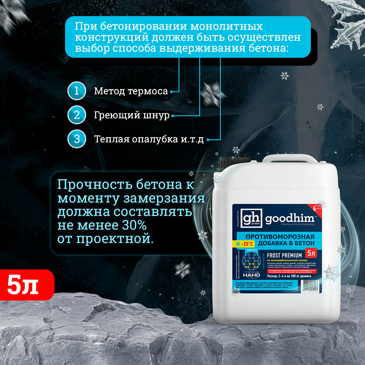 Изображение Комплексная противоморозная добавка для бетона с пластификатором до -25 Frost Premium, 5 л 95430