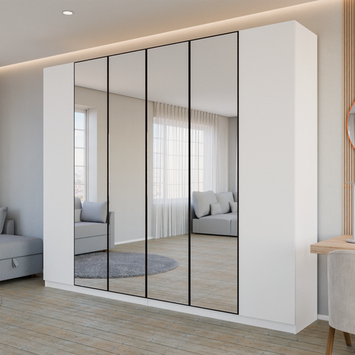 Изображение товара Шкаф распашной Барселона | ЛДСП Белый | 4 зеркала на ЛДСП Венге