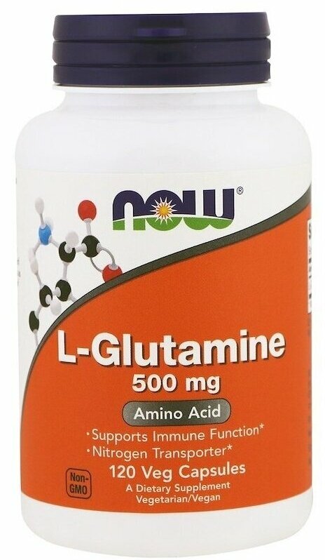 NOW L-Glutamine, Глютамин 500мг, 120vcaps, пищевая добавка, без вкуса, США фото