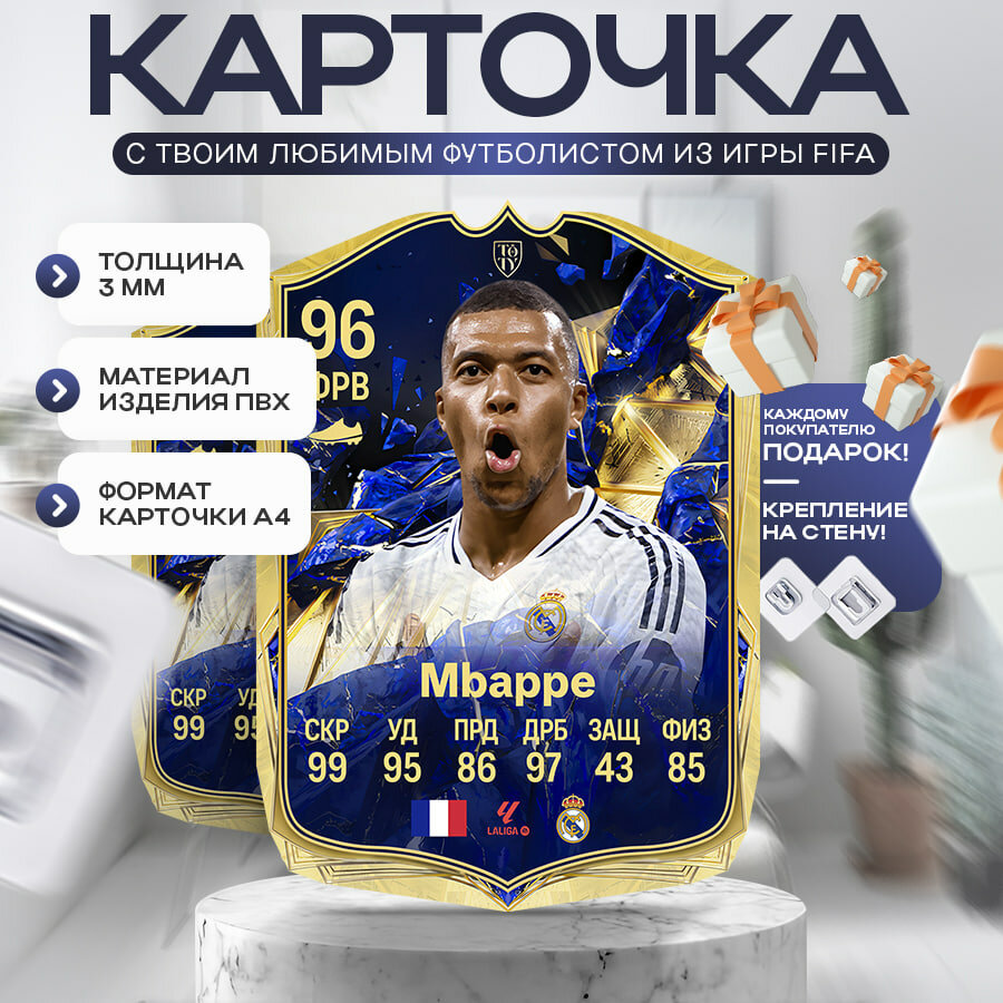 Футбольная карточка Мбаппе Реал Мадрид 96 А4