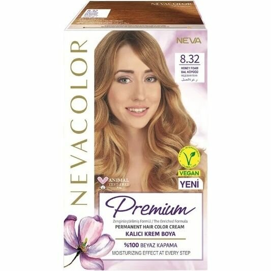 Крем-краска для волос Neva "Premium", стойкая, тон 8.32, Honey Foam