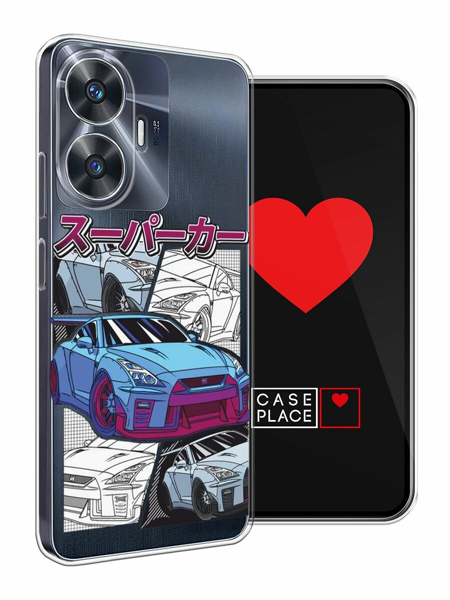 Чехол на Realme C55 / Реалми C55 с принтом "JDM коллаж", прозрачный — фото 1