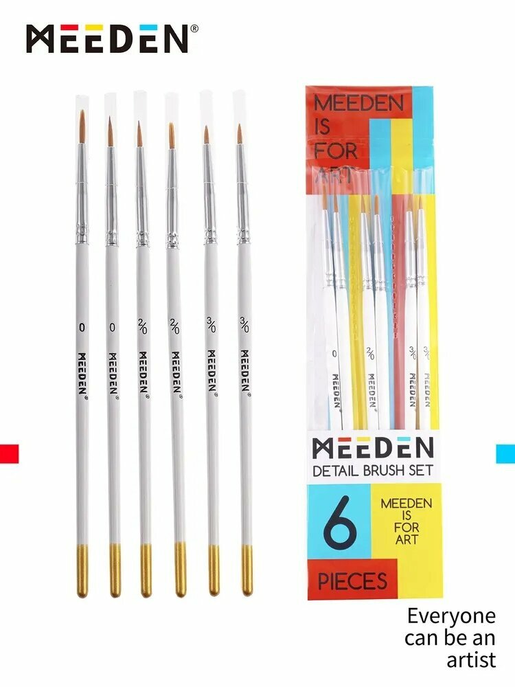 MEEDEN Кисть для рисования Круглая №1/0, 6 шт.