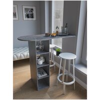 EVITA Стол барный серый длина 110 см, стол кухонный, с полками, барная стойка, приставной столик