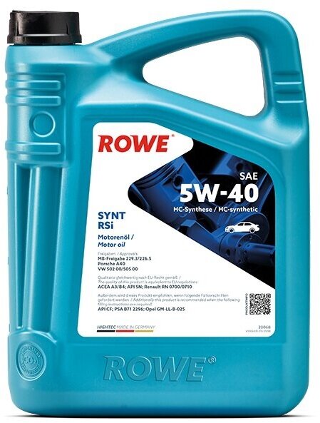 Синтетическое моторное масло ROWE Hightec Synt RSi SAE 5W-40, 4 л