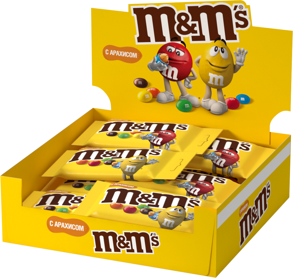 M&M's драже с арахисом и молочным шоколадом, 45 г, картонная коробка, 32 уп.