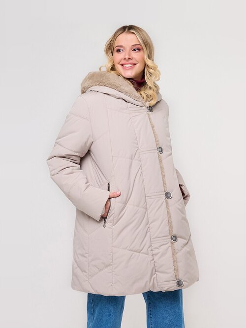 Куртка  DIXI COAT, демисезон/зима, силуэт прямой, капюшон, карманы, подкладка, размер 42, розовый