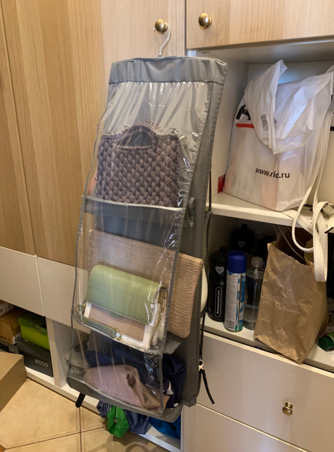 Подвесной органайзер для хранения сумок, белья, вещей, 6 отделений, серый - фотография № 8