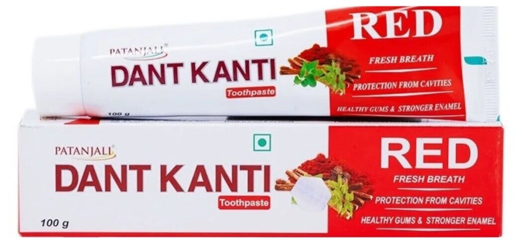 Зубная паста Патанджали Дант Канти Ред (Patanjali Dant Kanti Red) комплексный уход за дёснами и зубами, 100 г.