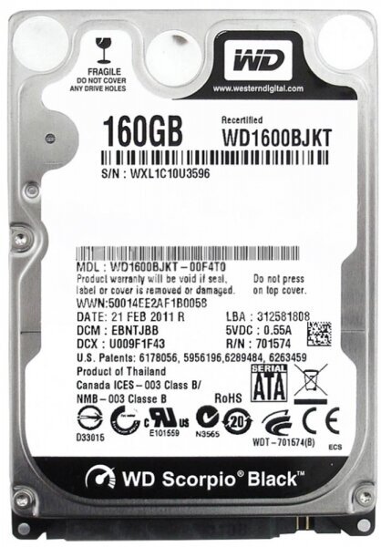 Жесткий Диск Western Digital WD1600BJKT 160Gb SATAII 2,5" HDD