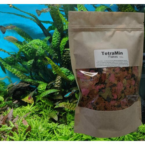 ТетраМин Хлопья 100гр. TetraMin Flakes. Основной полноценный корм для пресноводных декоративных рыбок любого размера.