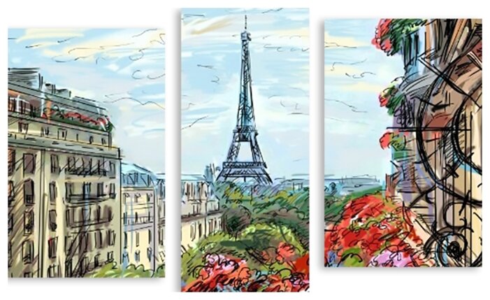 Модульная картина на холсте "Нарисованный Париж" 90x58 см