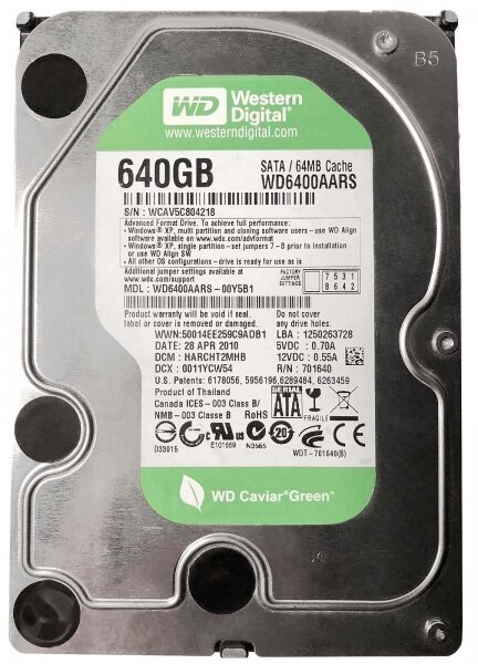Жесткий диск Western Digital WD6400AARS 640Gb IntelliPower SATAII 3.5" HDD