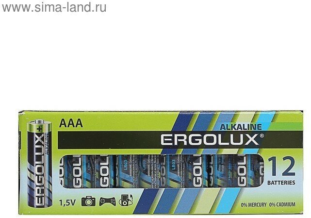 AAA Батарейка ERGOLUX Alkaline LR03 BP-12, 12 шт. 1250мAч - фото №2