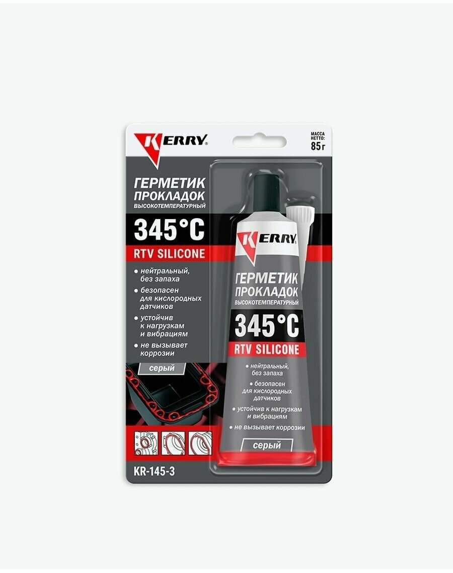 Герметик высокотемпературный нейтральный серый RTV SILICONE 85гр. KERRY KR1453