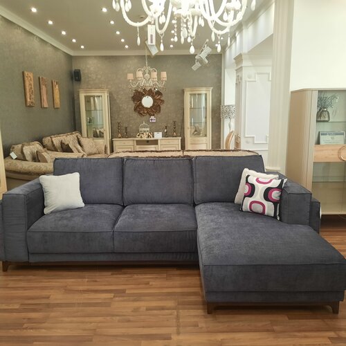 Угловой трехместный диван Манхэттен фиолетовый с оттоманкой, спальное место 150*233 см