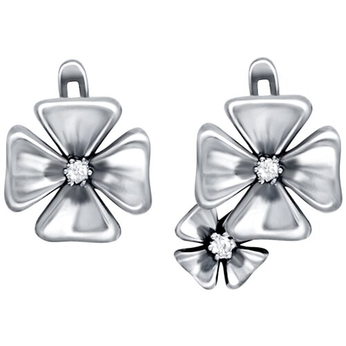 Серьги серебряные женские, серебро 925 пробы, ювелирное украшение Купава, с камнем, клевер, крупные, необычные, модные, ассиметричные сережки