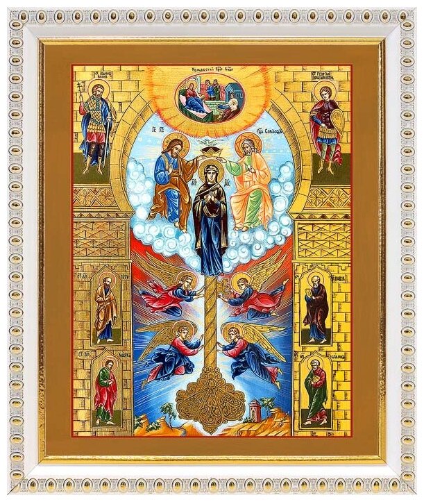 Икона Божией Матери "Ключ Разумения", в белой пластиковой рамке 17,5*20,5 см