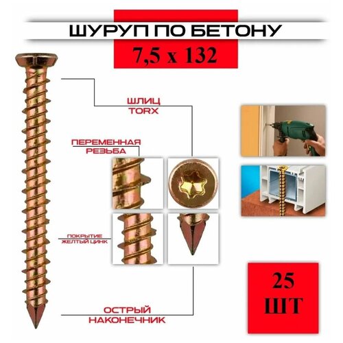 Шуруп по бетону ( нагель ) 7,5*132, 25 штук