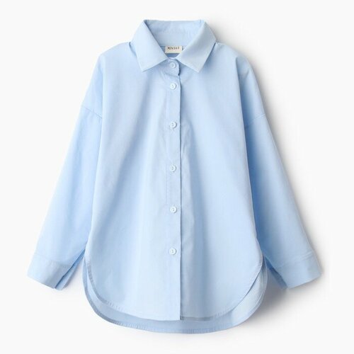 Школьная рубашка Minaku, прямой силуэт, на пуговицах, длинный рукав, воланы, без капюшона, без карманов, однотонная, размер 16/18, голубой