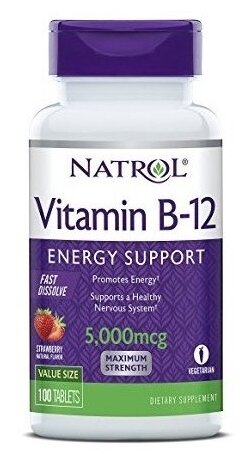Natrol Vitamin B-12 Fast Dissolve 5000 mcg 100 таб. (клубника)