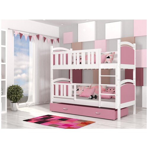Двухъярусная кровать Ника, спальные места 90х190, цвет белый+розовый