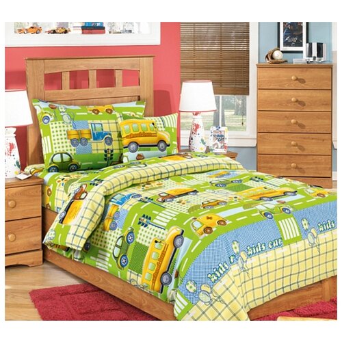 фото Детское постельное белье, машинки 2 (зеленый), бязь, ясельный текс-дизайн