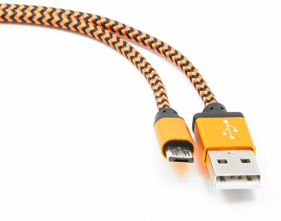 Кабель USB 2.0 A - micro USB 5pin (m-m), 1м, нейлоновая оплетка, алюминиевые разъемы, оранжевый CC-mUSB2oe1m Cablexpert