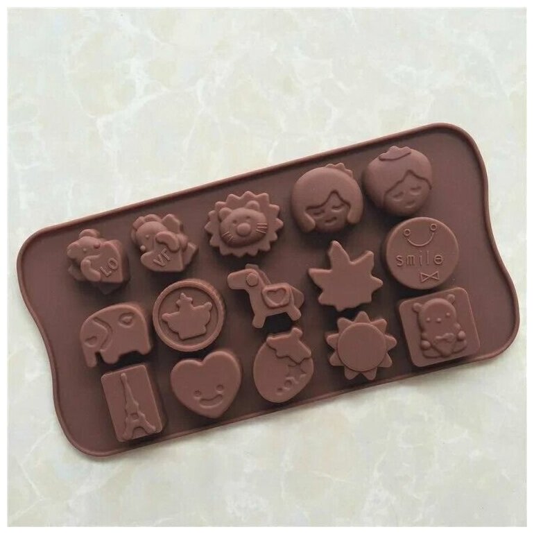 Форма для шоколадных конфет силиконовая "Пара, Cлон, LoVe, Клубника", 15 ячеек - фотография № 6
