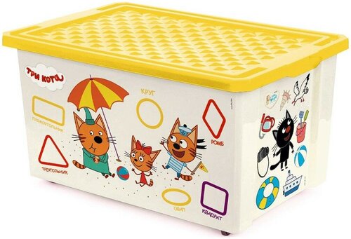 Ящик для игрушек на колесах Little Angel Три кота «Обучайка. Читай», 61 x 40,5 x 33 см, 57 л