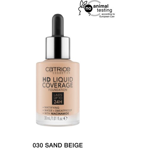 CATRICE Тональная эмульсия HD Liquid Coverage Foundation, 30 мл/130 г, оттенок: 030 Sand Beige, 1 шт. catrice тональная эмульсия hd liquid coverage foundation 30 мл оттенок 002 porcelain beige