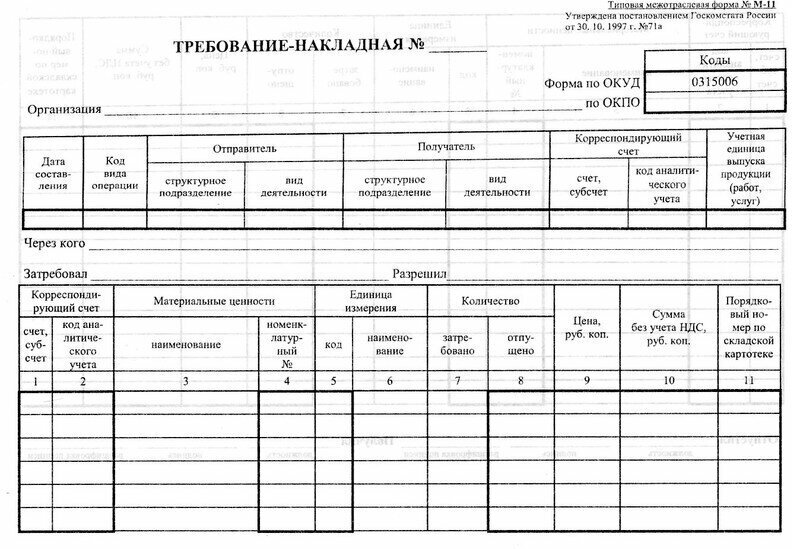 Требование-накладная форма М-11 100 листов, 67004