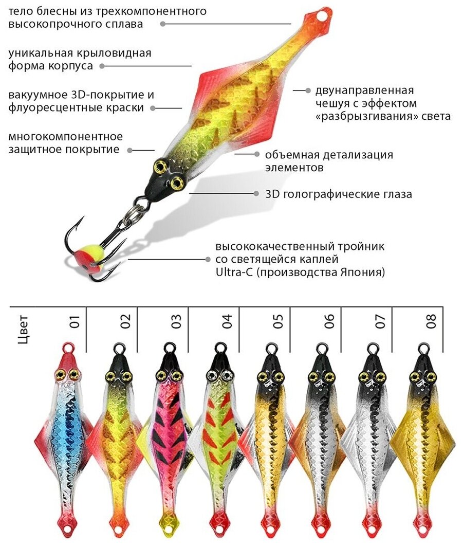 Блесна зимняя AQUA скат 50g цвет 03 (серебро красный флюр черный металлик)