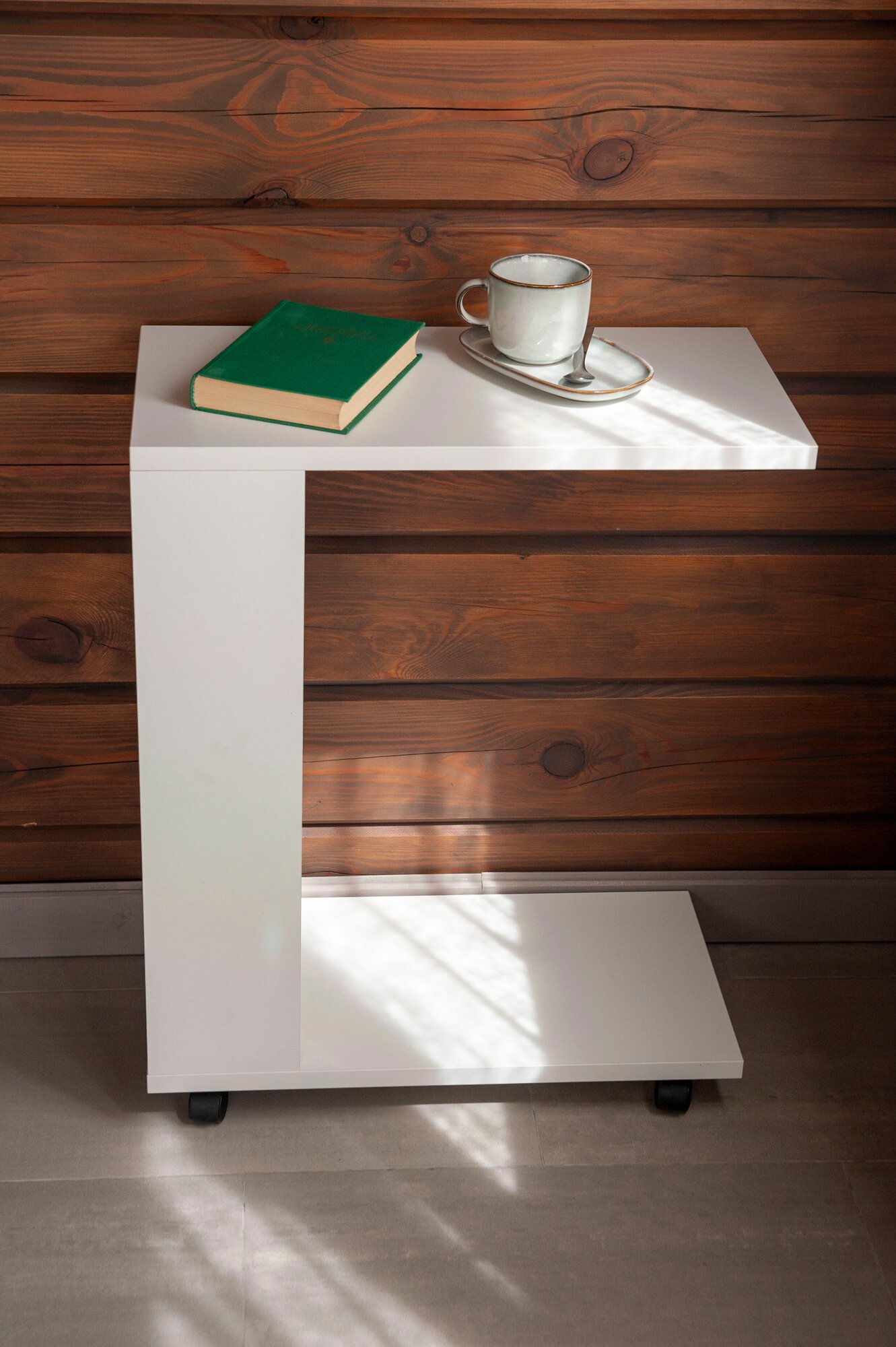 Журнальный приставной придиванный столик на колесиках Hesby Coffe 9 белый - фотография № 5