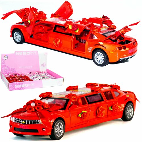 Металлическая машинка игрушка 1:32 Chevrolet Camaro (Шевроле Камаро) Свадебный лимузин, красный машинка металлическая лимузин шевроле камаро 1 32
