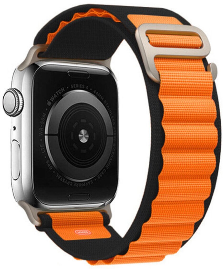 Тканевый ремешок для Apple Watch 42/44/45/49mm, series 1 2 3 4 5 6 7 8 /SE/SE 2022, Apple Watch Ultra (для эпл вотч) оранжевый-черный