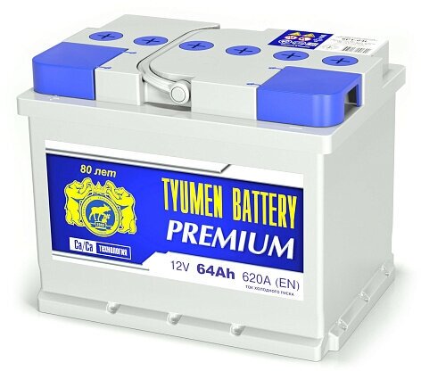 Аккумулятор автомобильный TYUMEN BATTERY PREMIUM 6СТ-64LR 620А о. п. 242x175x190