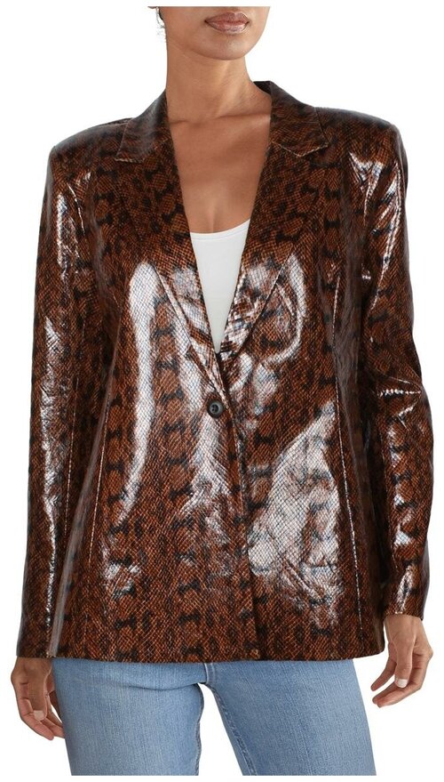 Пиджак Danielle Bernstein XS женский из эко кожи коричнево-черный под питона Womens Blazer Brown Faux-Snake Skin Jacket