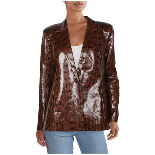 Пиджак Danielle Bernstein XS женский из эко кожи коричнево-черный под питона Womens Blazer Brown Faux-Snake Skin Jacket