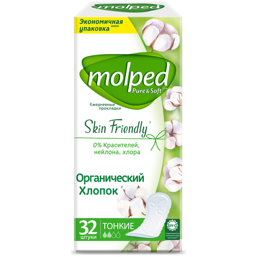 Molped прокладки ежедневные Pure&Soft, 2 капли, 32 шт. прокладки ежедневные molped everyday freshness 2 капли 20 шт