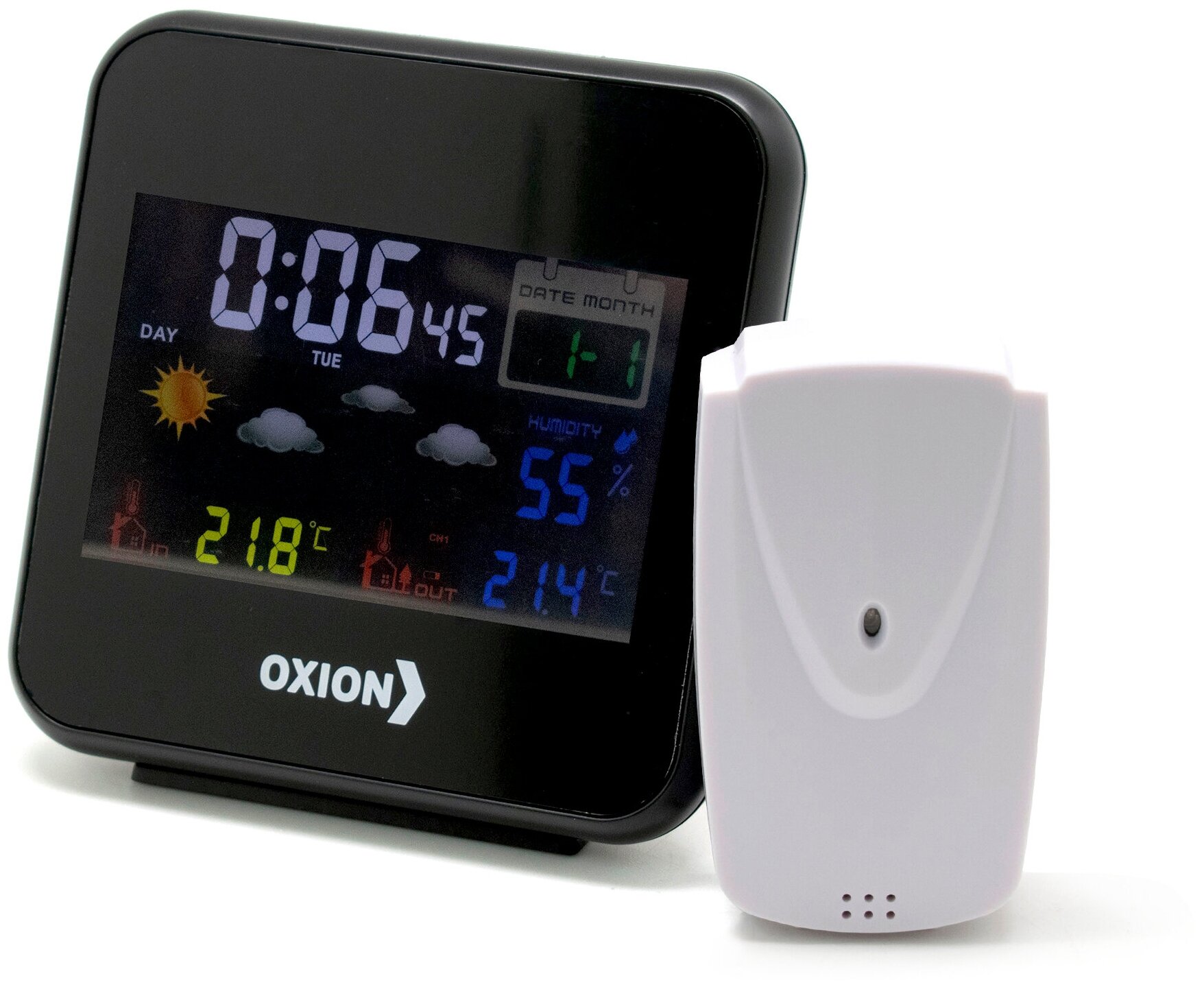 Часы-метеостанция Oxion OTM622 с беспроводным датчиком цвет черный - фотография № 1