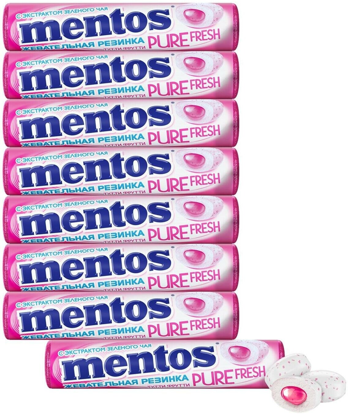 Жевательная резинка Mentos Pure Fresh вкус Тутти-Фрутти, 8 шт по 15,5 г