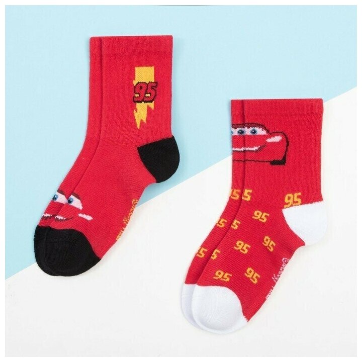 Набор носков "Тачки" 2 пары, красный, 14-16 см