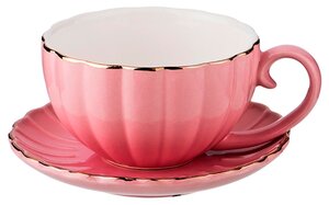Фото Чайный набор Ракушка из керамики, чашка с блюдцем, розовый, 12х5х12 см, MARMA MM-CUP-02