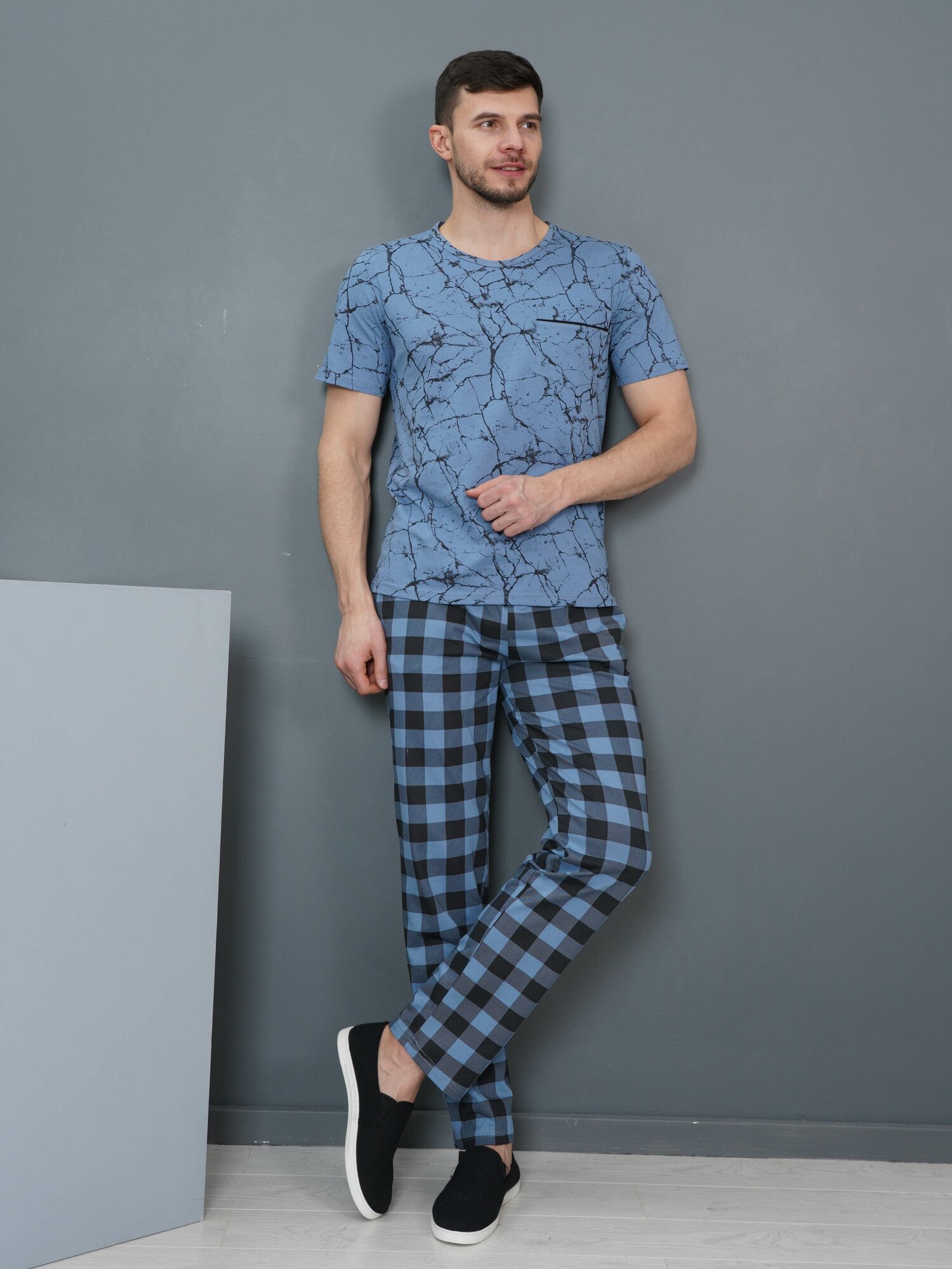 Костюм мужской домашний с брюками и футболкой LOVETEX.STORE, мрамор, размер 48 - фотография № 3
